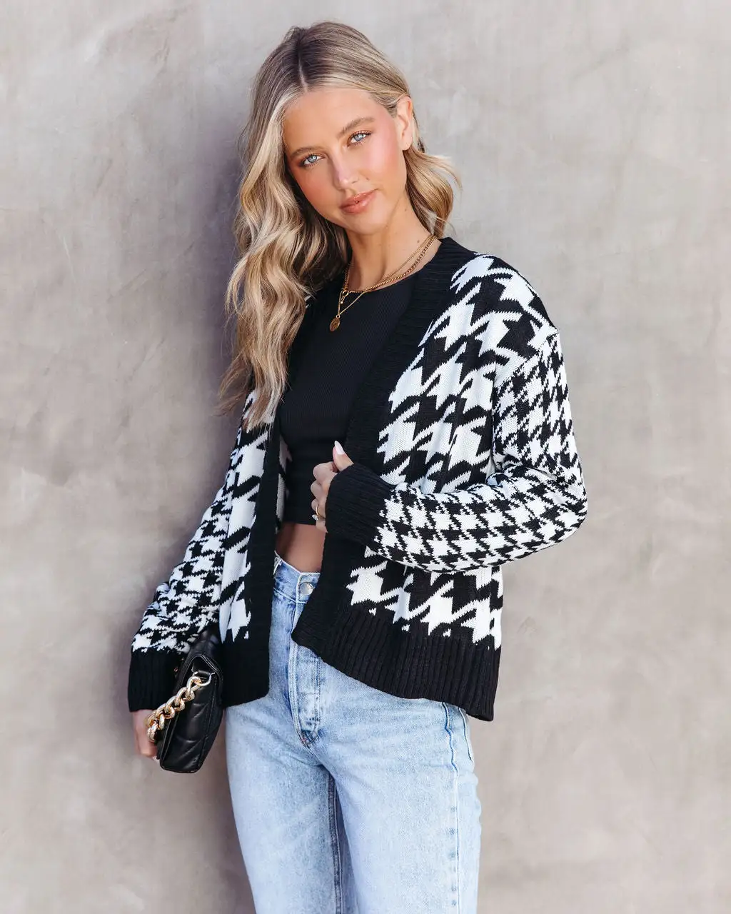 Front Page Headlines Houndstooth Knit Open Front Cardigan - SALE 7 Front Page Headlines Houndstooth Knit Open Front Cardigan - SALE - Image 7
