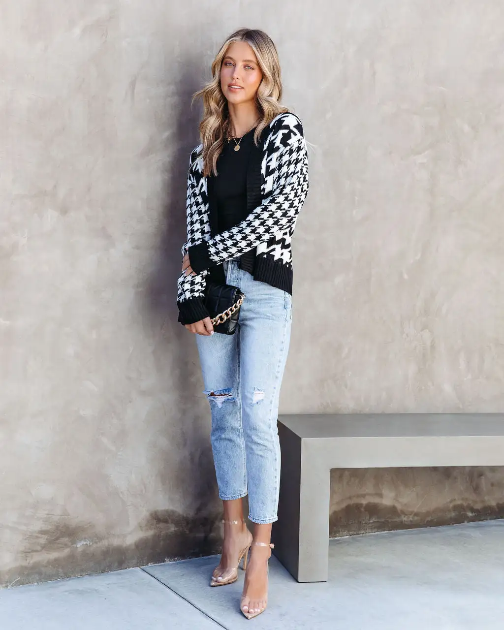 Front Page Headlines Houndstooth Knit Open Front Cardigan - SALE 3 Front Page Headlines Houndstooth Knit Open Front Cardigan - SALE - Image 3