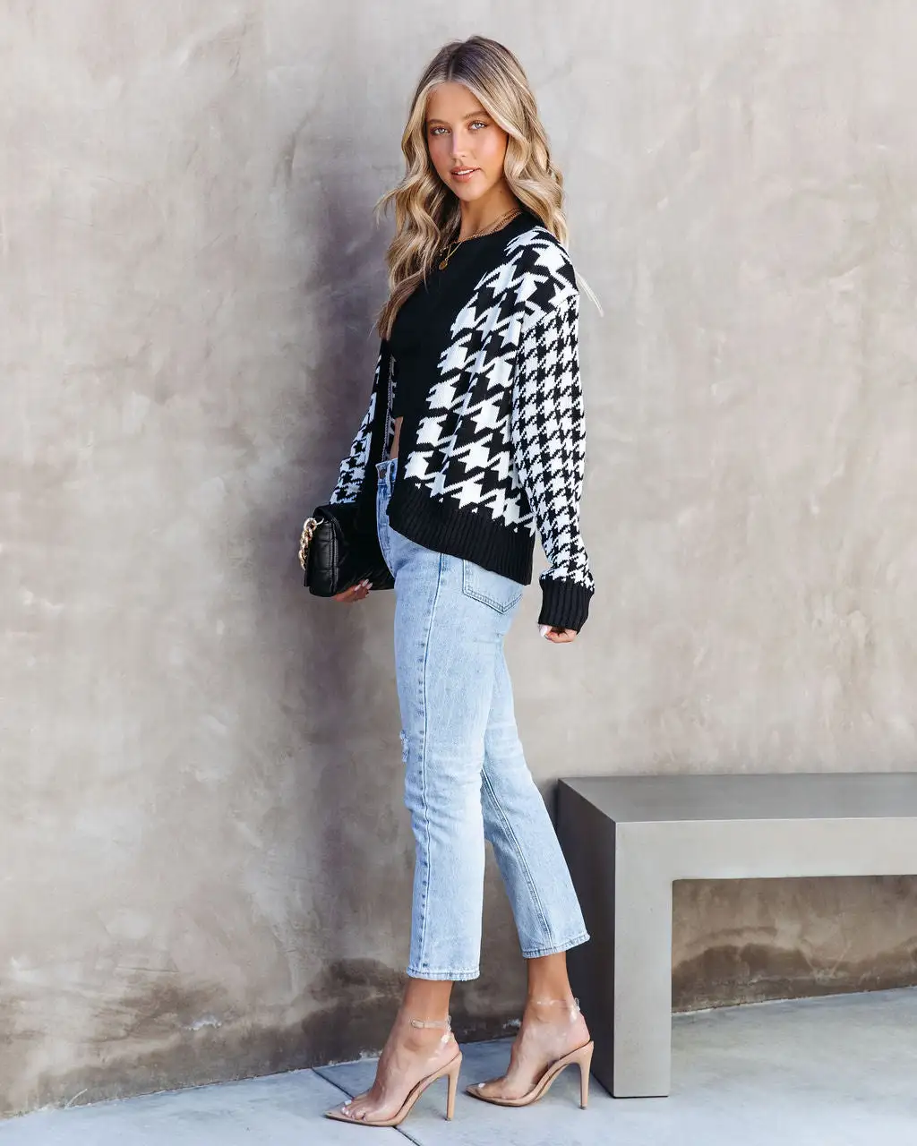 Front Page Headlines Houndstooth Knit Open Front Cardigan - SALE 5 Front Page Headlines Houndstooth Knit Open Front Cardigan - SALE - Image 5