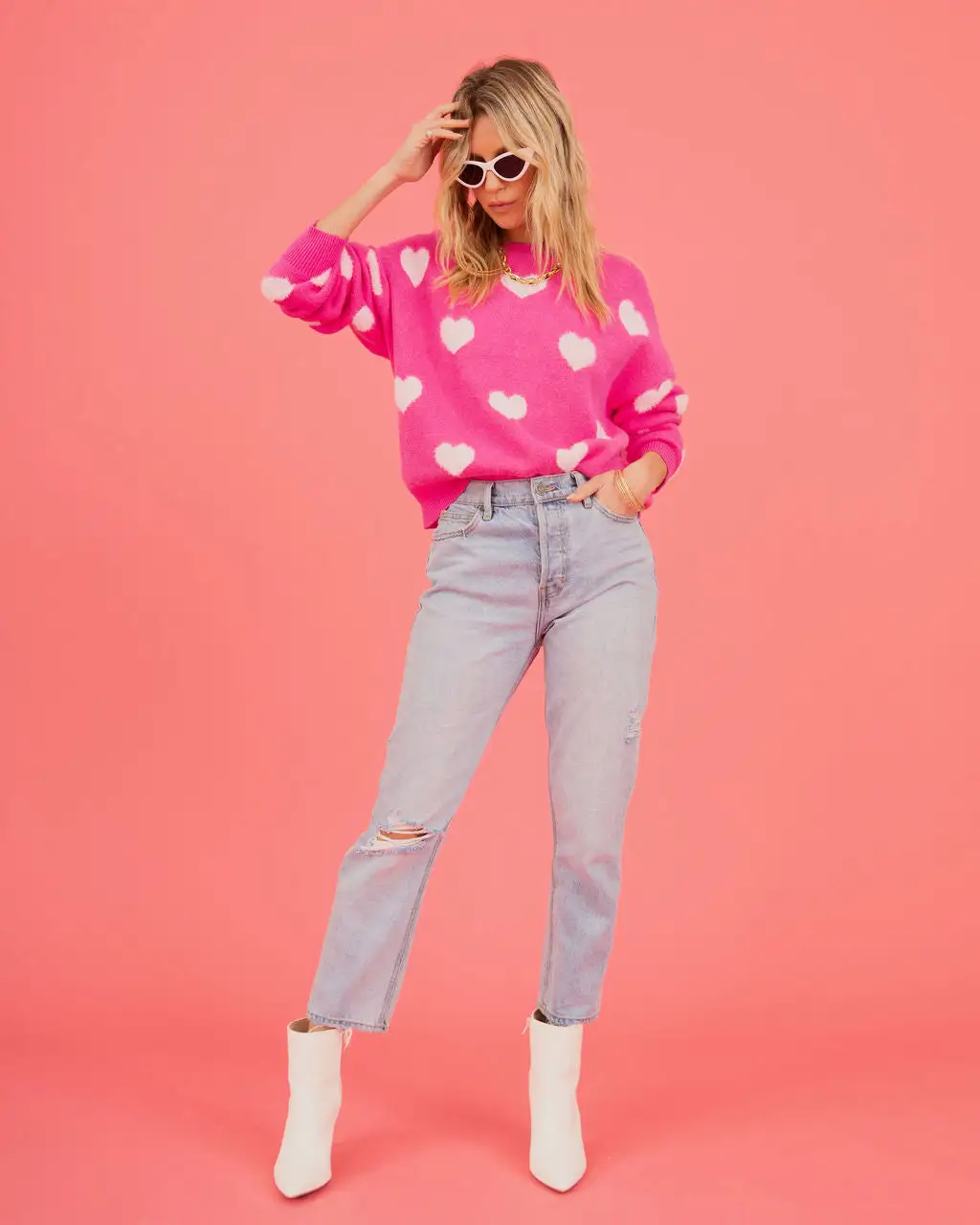 Fuzzy Hearts Knit Sweater - Hot Pink - SALE 7 Fuzzy Hearts Knit Sweater - Hot Pink - SALE - Image 7