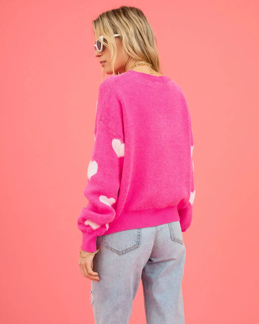 Fuzzy Hearts Knit Sweater - Hot Pink - SALE 4 Fuzzy Hearts Knit Sweater - Hot Pink - SALE - Image 4