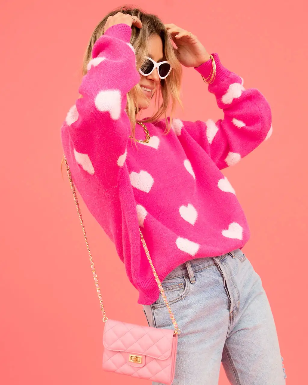Fuzzy Hearts Knit Sweater - Hot Pink - SALE 6 Fuzzy Hearts Knit Sweater - Hot Pink - SALE - Image 6