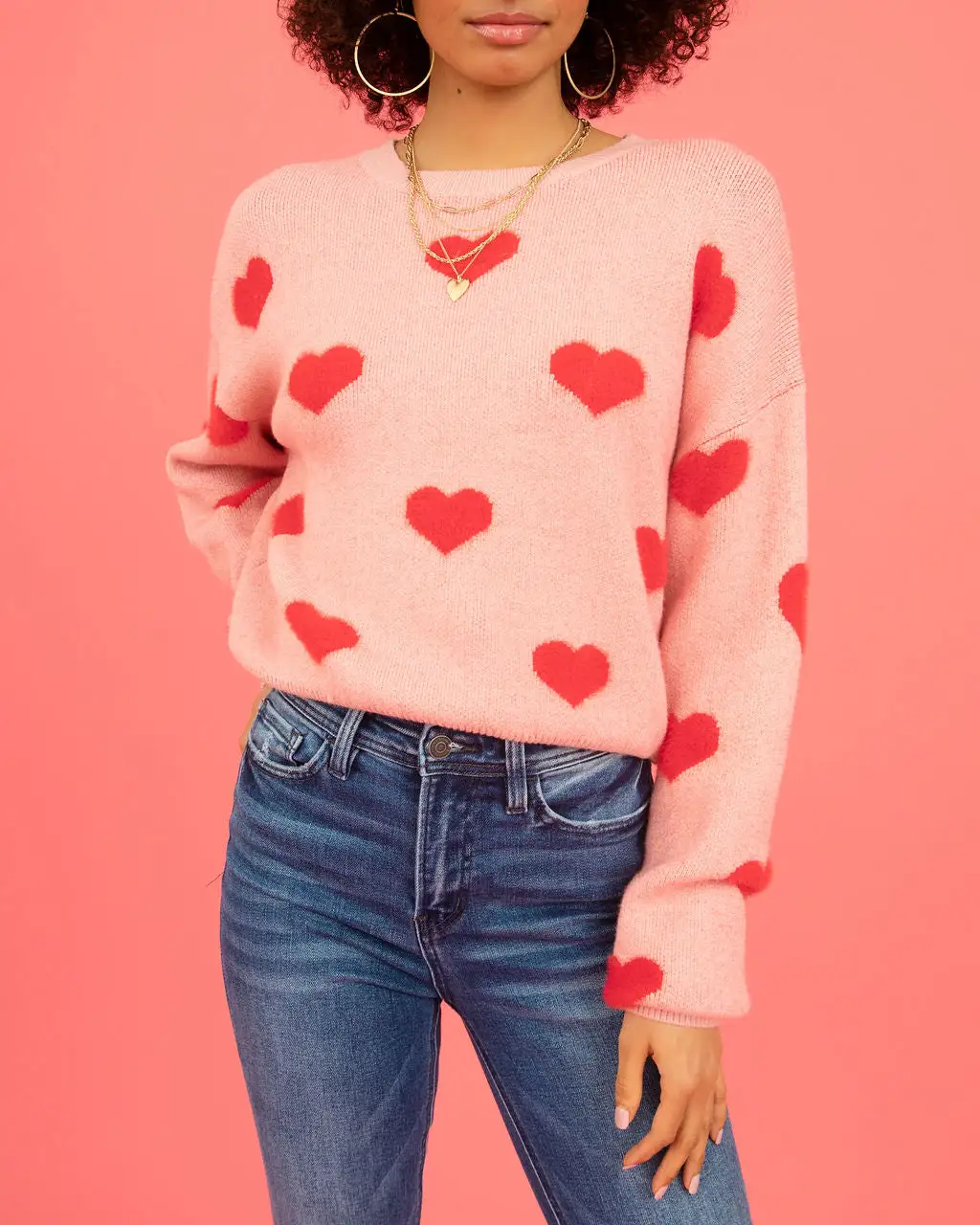 Fuzzy Hearts Knit Sweater - Pink - SALE 2 Fuzzy Hearts Knit Sweater - Pink - SALE - Image 2