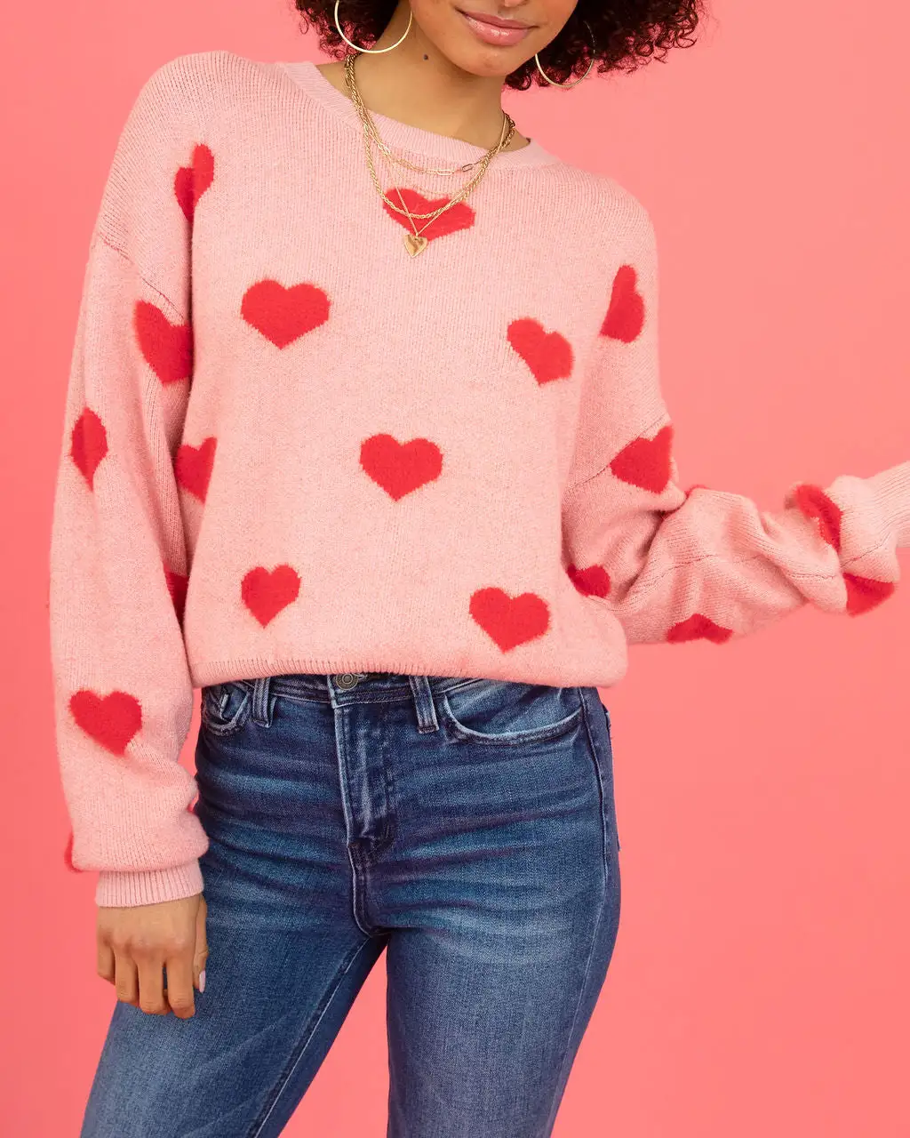 Fuzzy Hearts Knit Sweater - Pink - SALE 1 Fuzzy Hearts Knit Sweater - Pink - SALE