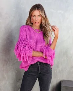 Gabriella Knit Fringe Pullover Sweater- Magenta - FINAL SALE