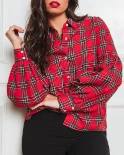 Gift For Me Plaid Puff Sleeve Button Down Top - FINAL SALE