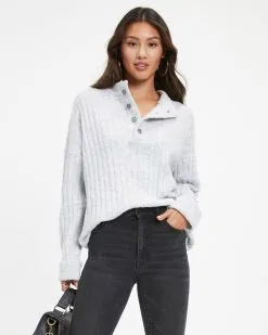 Gilbert Henley Knit Pullover Sweater - Heather Grey - FINAL SALE -clothes Sales Gilbert Henley Knit Pullover Sweater Heather Grey 2726