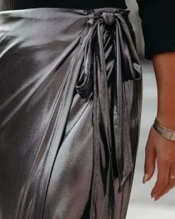 ON T-001 Ginn Metallic Wrap Midi Skirt - Gunmetal - FINAL SALE -clothes Sales GinnMetallicWrapMidiSkirtGunmetal109