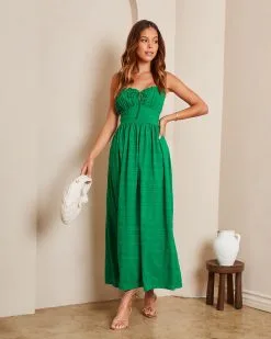 Giovanni Lace Up Back Maxi Dress - Green -clothes Sales Giovannilaceupbackmaxidressgreen0009