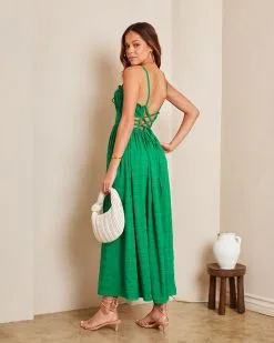 Giovanni Lace Up Back Maxi Dress - Green -clothes Sales Giovannilaceupbackmaxidressgreen0038