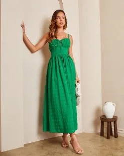 Giovanni Lace Up Back Maxi Dress - Green