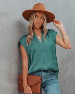 BY T-001 Girona Satin Blouse - Hunter Green - FINAL SALE