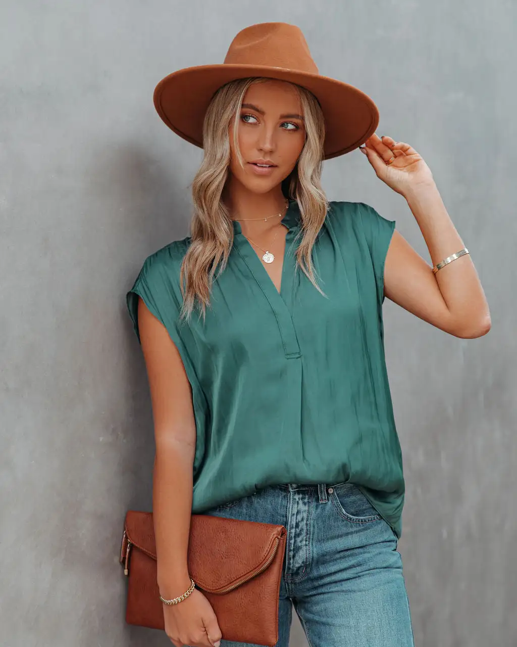 BY T-001 Girona Satin Blouse - Hunter Green - FINAL SALE 1 BY T-001 Girona Satin Blouse - Hunter Green - FINAL SALE