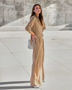 MUST-001 Gizelle Striped Pocketed Wide Leg Pants - FINAL SALE -clothes Sales GizelleStripedButtonDownTop3