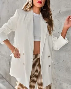 MABL-001 Cynthia Pocketed Blazer - Cream - FINAL SALE -clothes Sales GizelleStripedPocketedWideLegPants CynthiaPocketedBlazerCream33