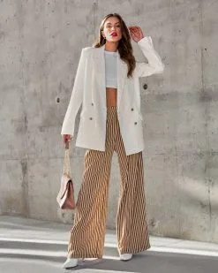 MUST-001 Gizelle Striped Pocketed Wide Leg Pants - FINAL SALE -clothes Sales GizelleStripedPocketedWideLegPants CynthiaPocketedBlazerCream5