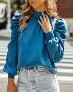 Go Getter Statement Sleeve Blouse - Blue - FINAL SALE -clothes Sales GoBetterStatementSleeveBlouseBlue24