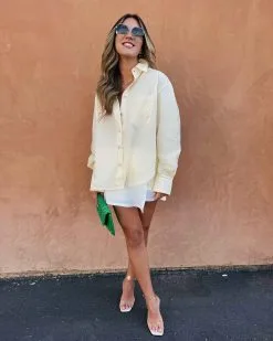 Irene Cotton Button Down Top - Yellow - FINAL SALE