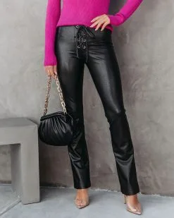 Harley Lace Up Faux Leather Pants - Black - FINAL SALE -clothes Sales Harleylaceupfauxleatherpantsblack Tanyamockneckknitlongsleevetopfuschia1