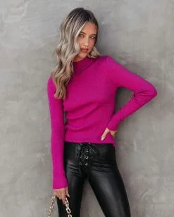 ON T-001 Tanya Mock Neck Knit Long Sleeve Top - Fuchsia - FINAL SALE -clothes Sales Harleylaceupfauxleatherpantsblack Tanyamockneckknitlongsleevetopfuschia8