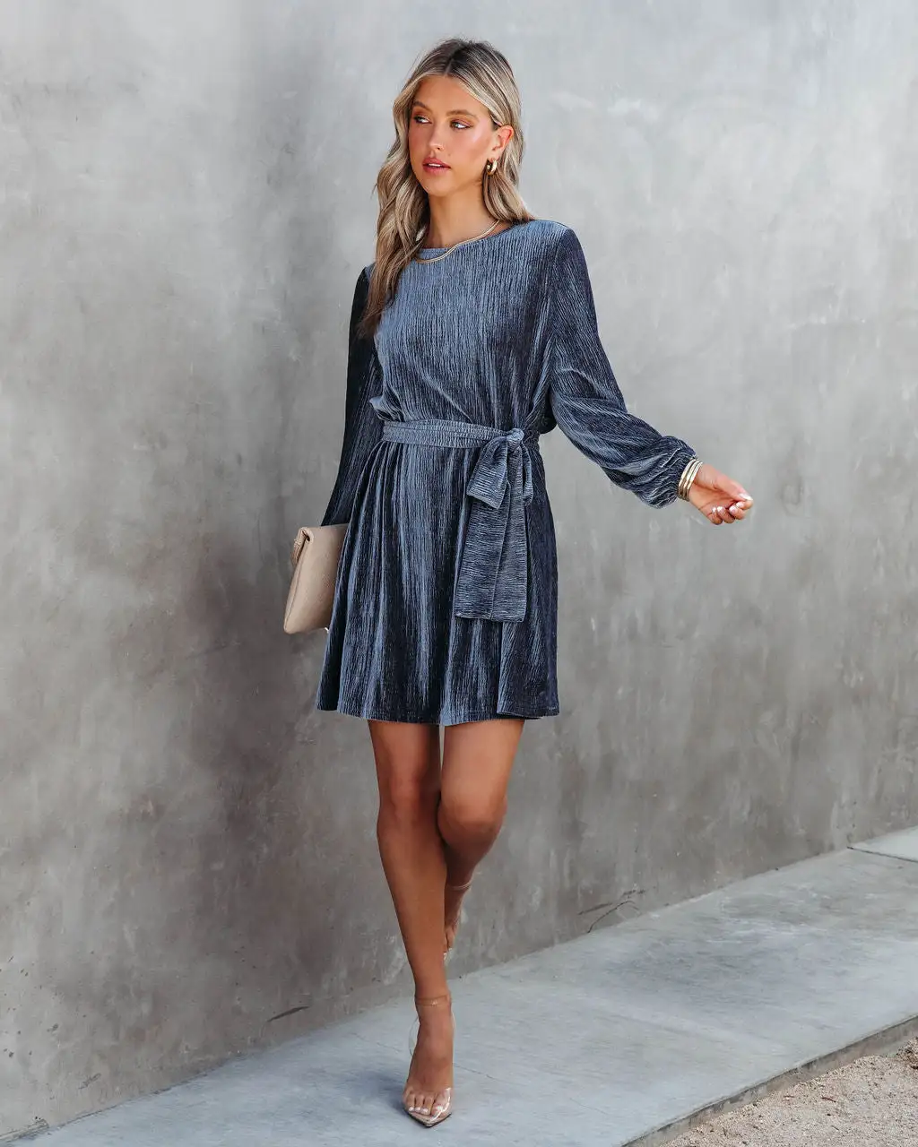 Harlyn Velvet Tie Dress - Grey - FINAL SALE 3 Harlyn Velvet Tie Dress - Grey - FINAL SALE - Image 3