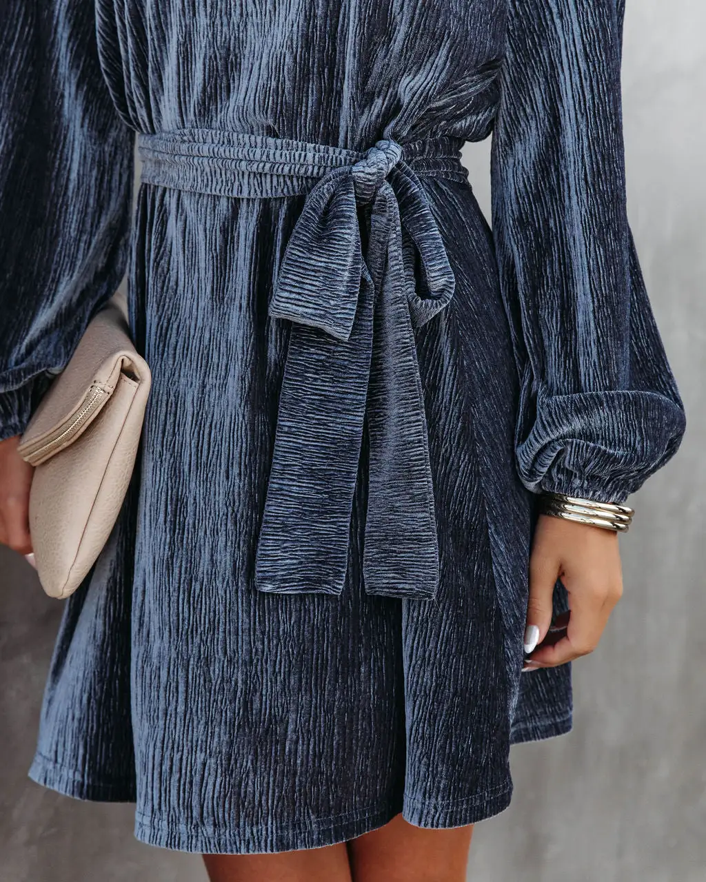 Harlyn Velvet Tie Dress - Grey - FINAL SALE 2 Harlyn Velvet Tie Dress - Grey - FINAL SALE - Image 2