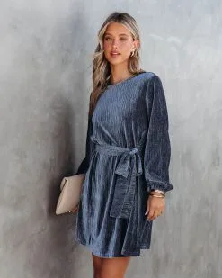 Harlyn Velvet Tie Dress - Grey - FINAL SALE