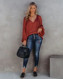 BY T-001 Harrow Satin Split Neck Blouse - Burgundy - FINAL SALE -clothes Sales HarrowSatinSplitNeckBlouseBurgundy3