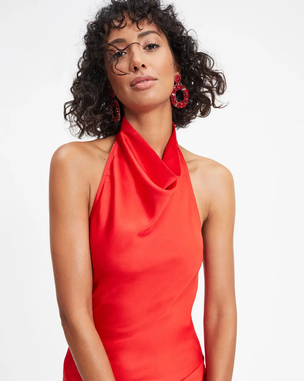 Havyn Satin Asymmetrical Halter Midi Dress - Red - SALE 6 Havyn Satin Asymmetrical Halter Midi Dress - Red - SALE - Image 6