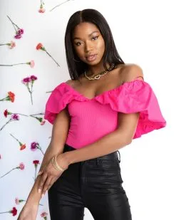 SALT-001 Highly Involved Ribbed Cotton Off The Shoulder Bodysuit - Pink - SALE -clothes Sales Highlyinvolvedribbedcottonofftheshoulderbodysuitpink tan129Highlyinvolvedribbedcottonofftheshoulderbodysuitpink