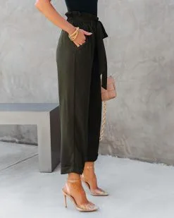 CHRY-001 Busy As Usual Pocketed Paper Bag Pants - Dark Olive -clothes Sales Huntersleevelessmockneckknitbodysuitforestgreen Busyasusualpocketedpaperbagpantsdarkolive14