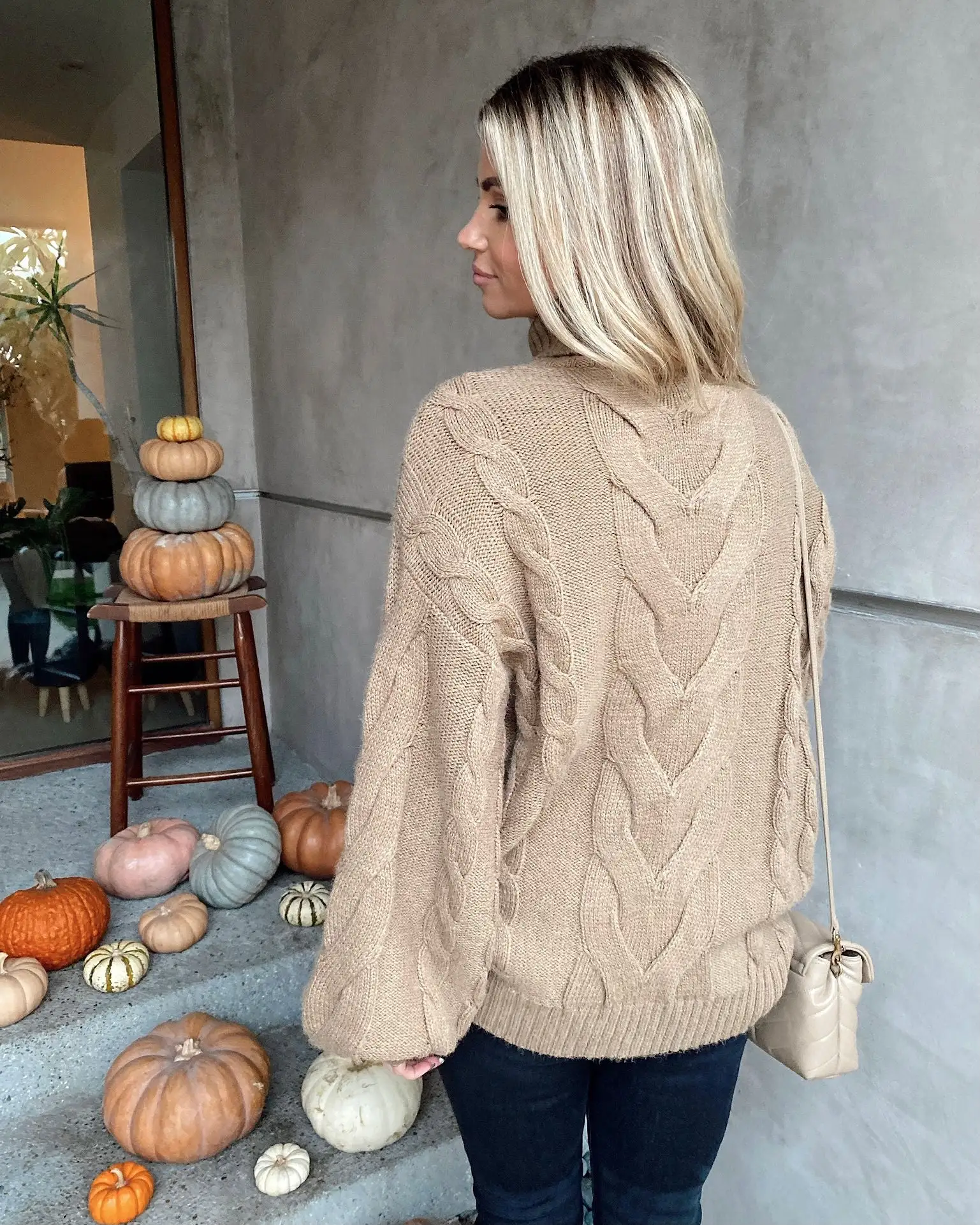 ACOA-001 Parkland Cable Knit Turtleneck Sweater - Mocha - FINAL SALE 2 ACOA-001 Parkland Cable Knit Turtleneck Sweater - Mocha - FINAL SALE - Image 2
