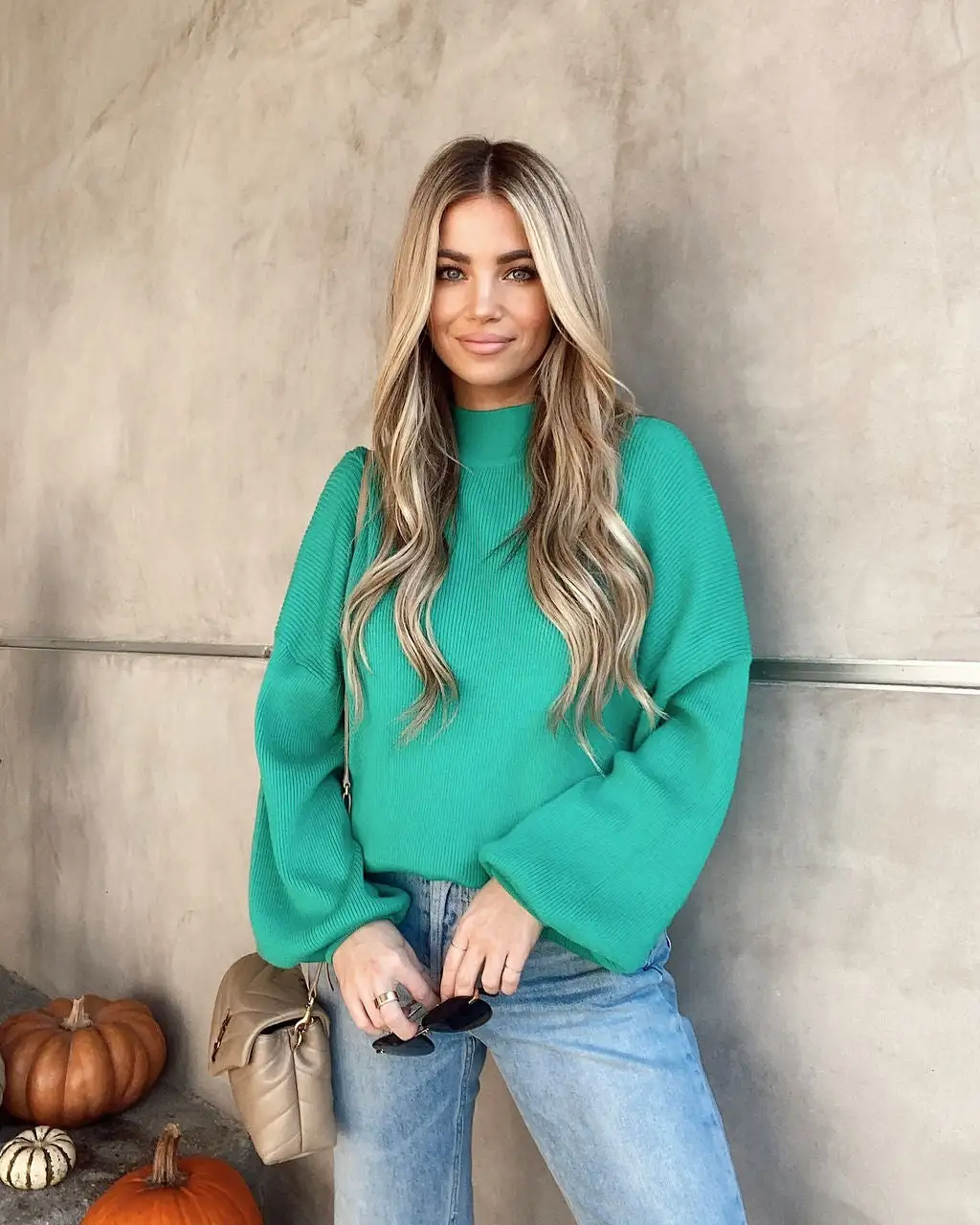 Russ Mock Neck Ribbed Sweater - Green - FINAL SALE 1 Russ Mock Neck Ribbed Sweater - Green - FINAL SALE