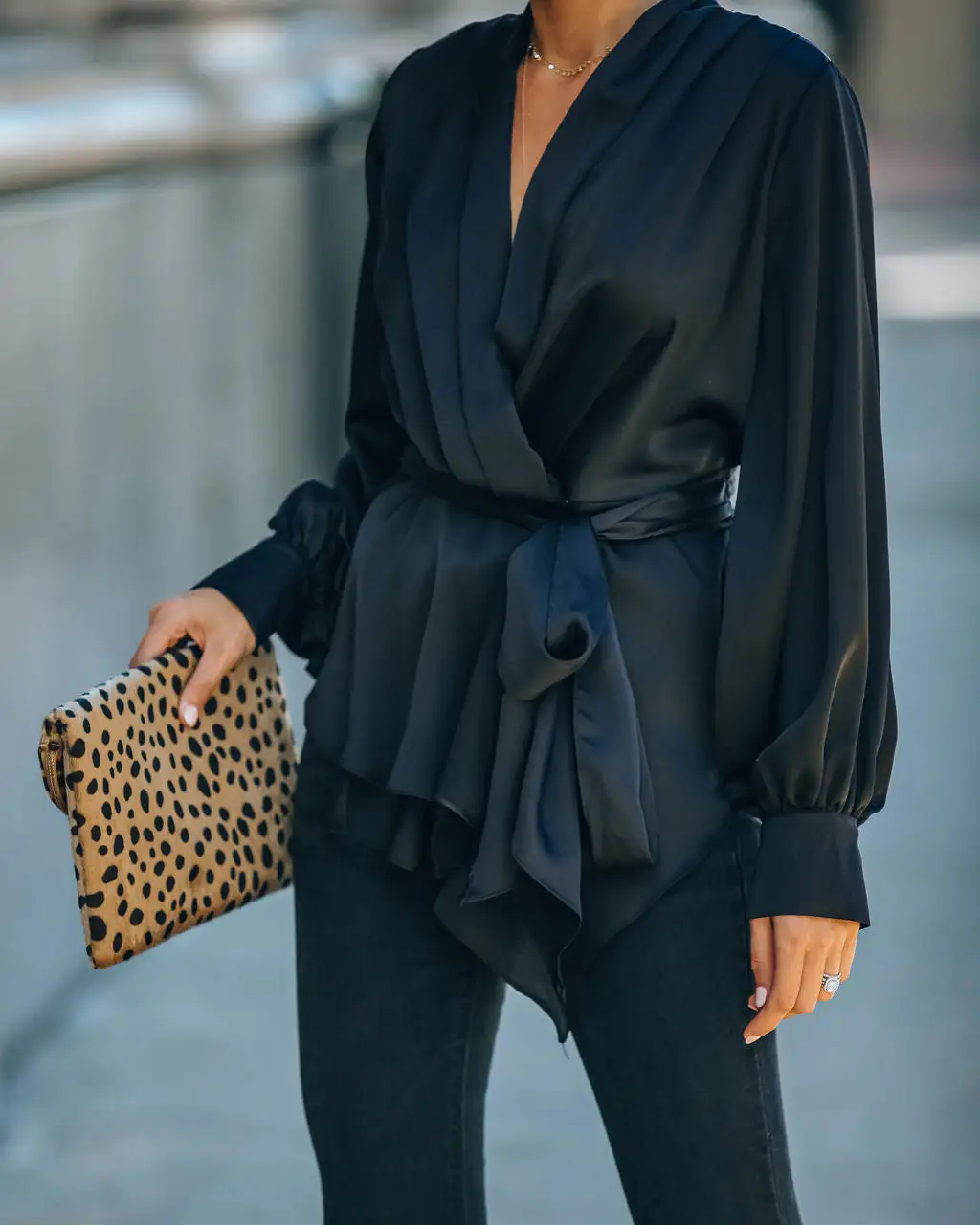 Motivation Satin Drape Wrap Blouse - Black - FINAL SALE 9 Motivation Satin Drape Wrap Blouse - Black - FINAL SALE - Image 9