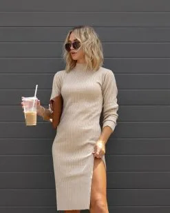 Agnes Ribbed Mock Neck Midi Dress - Beige - FINAL SALE -clothes Sales IMG 0280 4e6ee9d0 a96c 48ec 94bb be342a49de6a