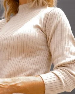 Agnes Ribbed Mock Neck Midi Dress - Beige - FINAL SALE -clothes Sales IMG 0298 d87839b2 baab 4b65 af1a 70b84696f4b4