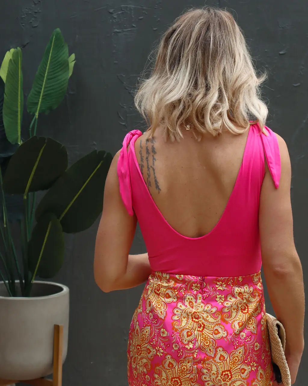 BLUE-001 Next Level Confidence Shoulder Tie Bodysuit - Hot Pink 2 BLUE-001 Next Level Confidence Shoulder Tie Bodysuit - Hot Pink - Image 2