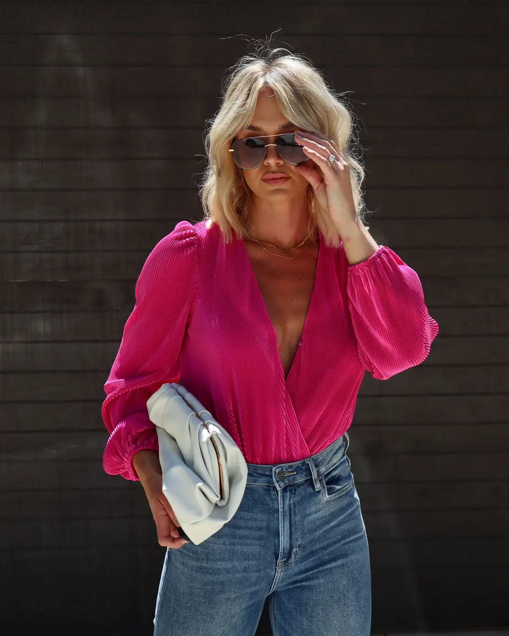 TCEC-001 Brando Plisse Bodysuit - Hot Pink 2 TCEC-001 Brando Plisse Bodysuit - Hot Pink - Image 2