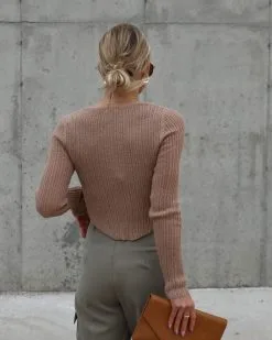 Stacie Knit Front Tie Long Sleeve Top - Mocha - SALE -clothes Sales IMG 0780 c51d1c35 140c 4cf0 a2b4 45f068ab11c2