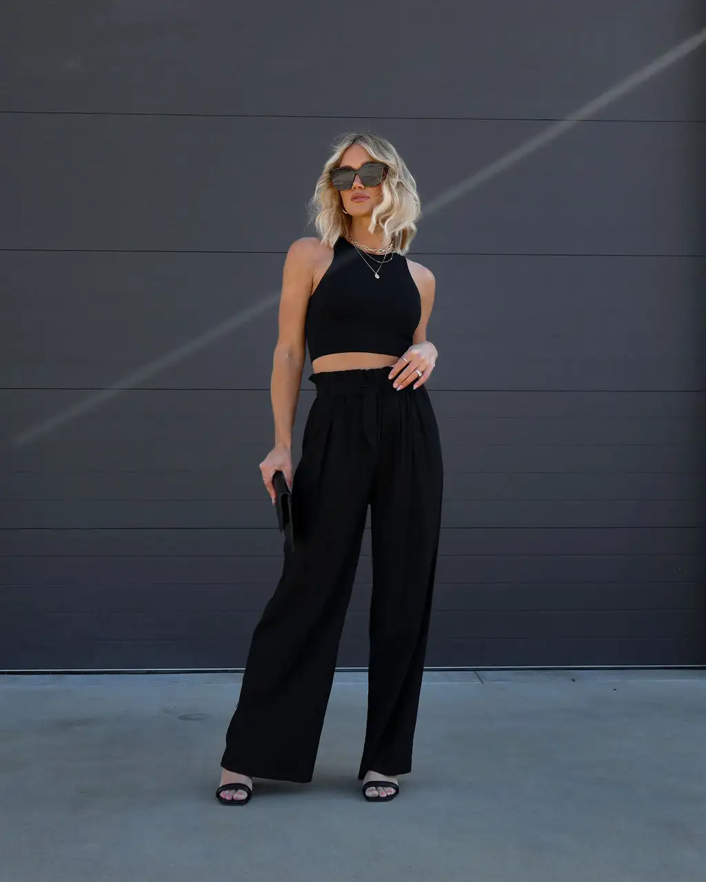 AAKA-001 Del Ray Waist Tie Wide Leg Pants - Black - SALE 3 AAKA-001 Del Ray Waist Tie Wide Leg Pants - Black - SALE - Image 3