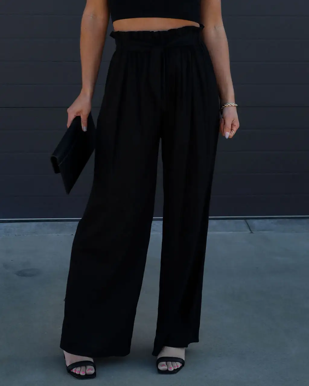 AAKA-001 Del Ray Waist Tie Wide Leg Pants - Black - SALE 2 AAKA-001 Del Ray Waist Tie Wide Leg Pants - Black - SALE - Image 2