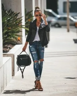 DANC-001 Slick Chick Coated Faux Leather Moto Jacket - Black -clothes Sales IMG 1020