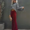 NEWB-001 Sophie High Rise Bell Bottom Corduroy Pants - Burgundy - FINAL SALE