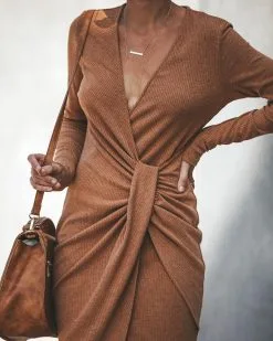 TYCH-001 Gabriella Ribbed Twist Dress - Camel - FINAL SALE -clothes Sales IMG 2014