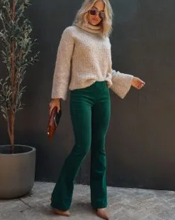 NEWB-001 Sophie High Rise Bell Bottom Corduroy Pants - Green - FINAL SALE