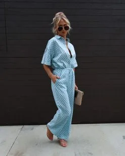 BLUE-001 Check Yourself Cotton Blend Drawstring Pants - Blue - SALE -clothes Sales IMG 25822