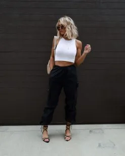 LUMI-001 Old Skool Cargo Nylon Pants - Black - SALE