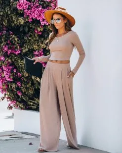 Hermosa Pocketed Ribbed Wide Leg Pants - Mocha - FINAL SALE -clothes Sales IMG 3343 1476a4bb 8171 415a be03 038c76f9f161