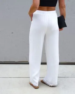 GILL-001 Barrino Pocketed Frayed Hem Drawstring Pants - White -clothes Sales IMG 3408 4f3889c7 16d5 4593 8ccd 0f86da5fb3b3