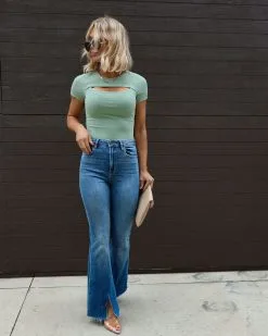 BLUE-001 Becca Ribbed Cutout Bodysuit - Sage - SALE -clothes Sales IMG 3845 06814e47 e867 4c15 b75c d9cb25a724c0